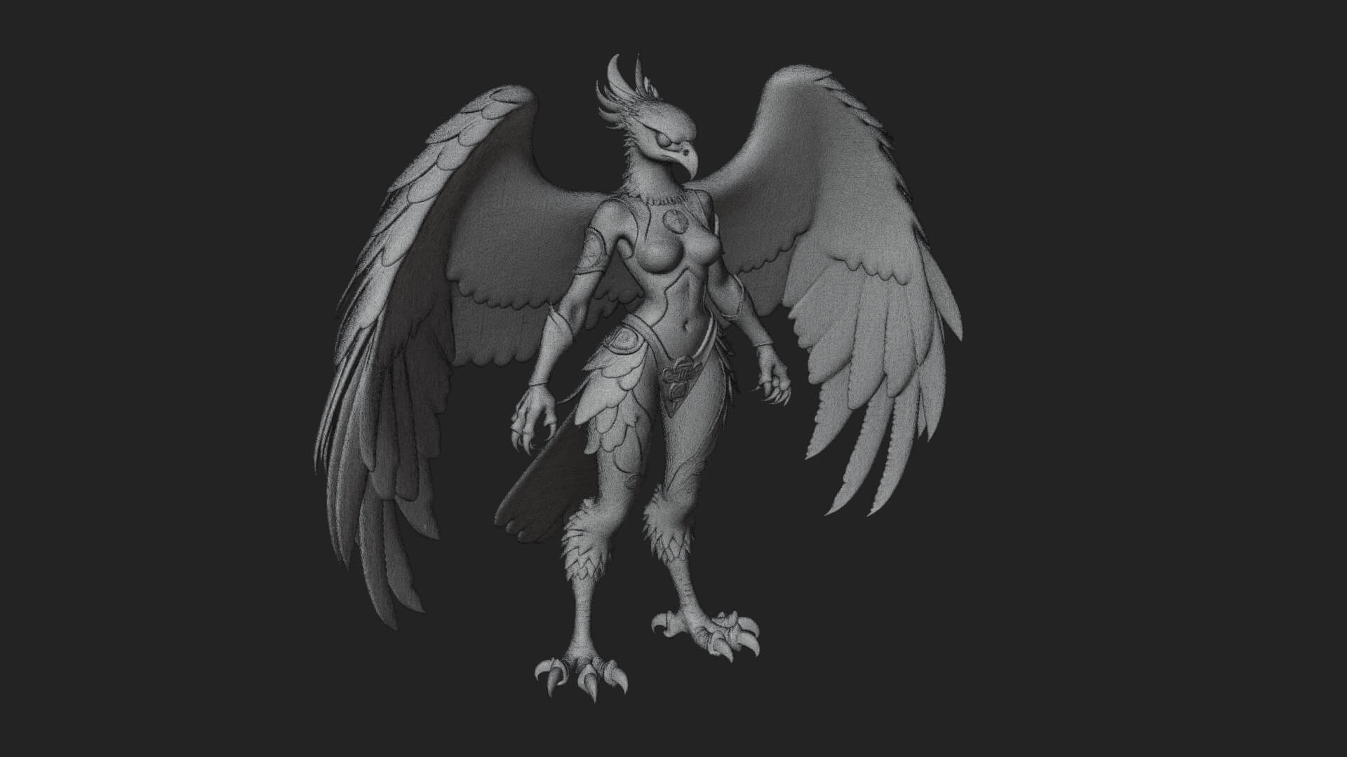 Winged Harpy Woman Statue Design 2 3D Print Model 3D Model