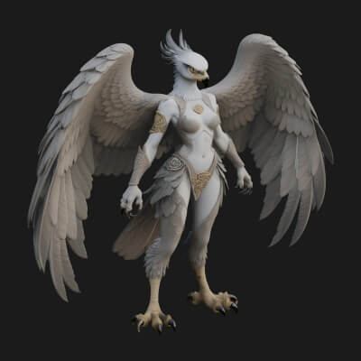 Winged Harpy Woman Statue Design 2 3D Print Model