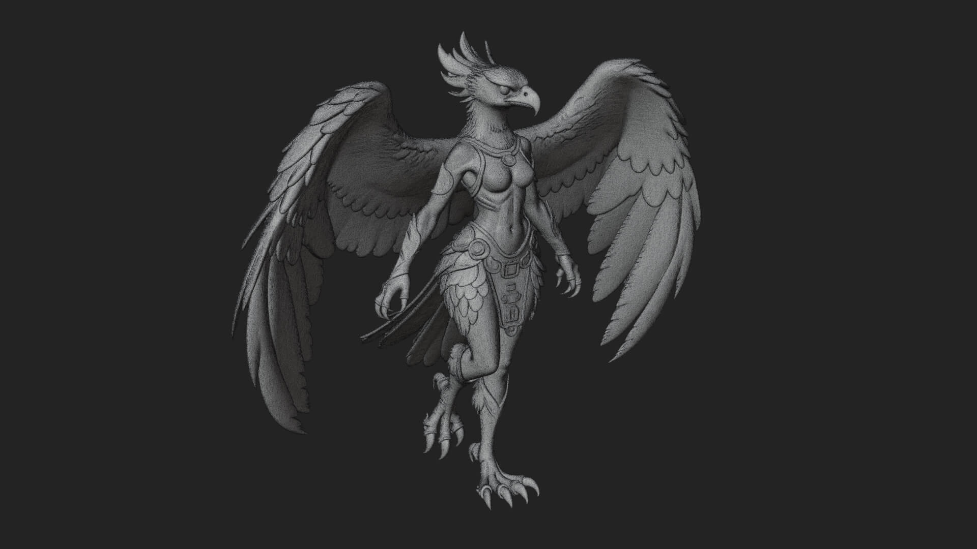 Winged Harpy Woman Statue Design 3 3D Print Model 3D Model