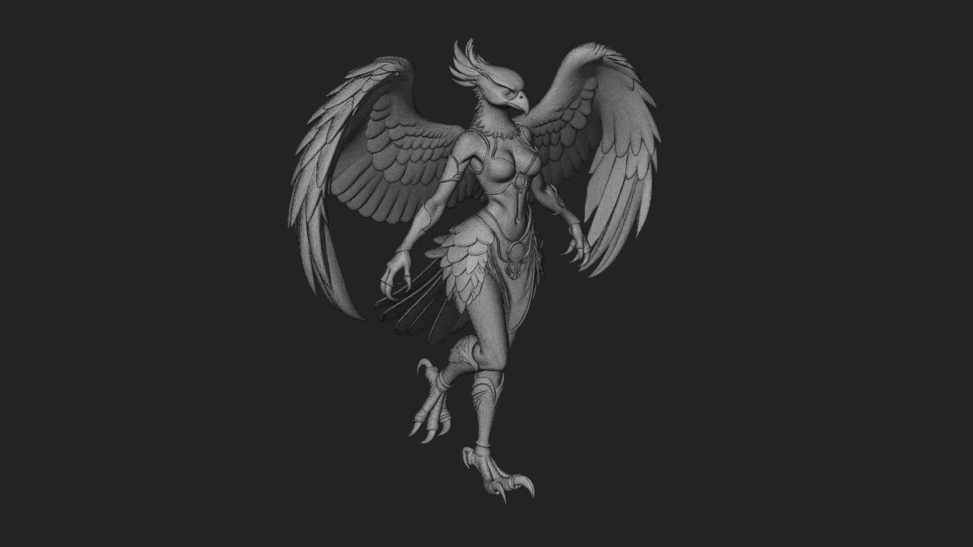 Winged Harpy Woman Statue Design 4 3D Print Model 3D Model