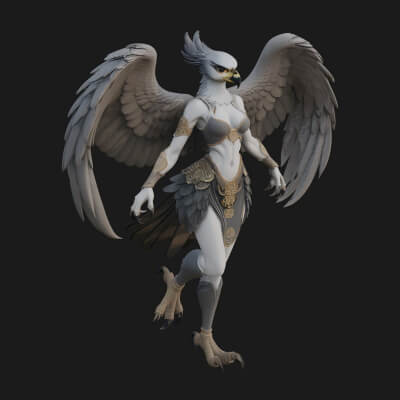Winged Harpy Woman Statue Design 4 3D Print Model