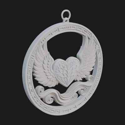 Winged Heart Pendant Design 15 3D Print Model