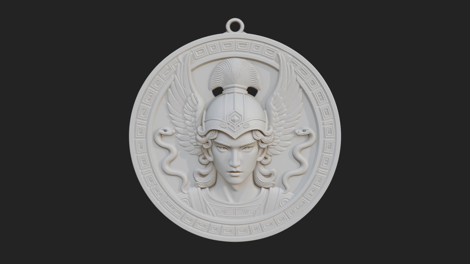 Winged Helm Goddess Oval Plaque Design 1 3D Print Model 3D Model