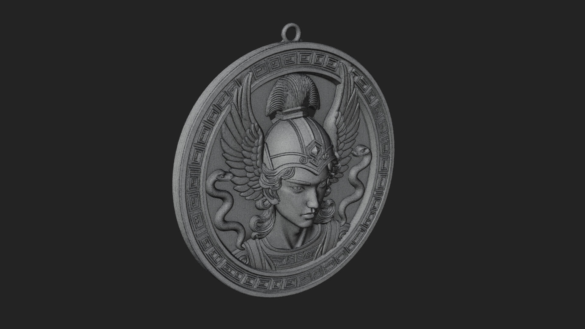 Winged Helm Goddess Oval Plaque Design 1 3D Print Model 3D Model