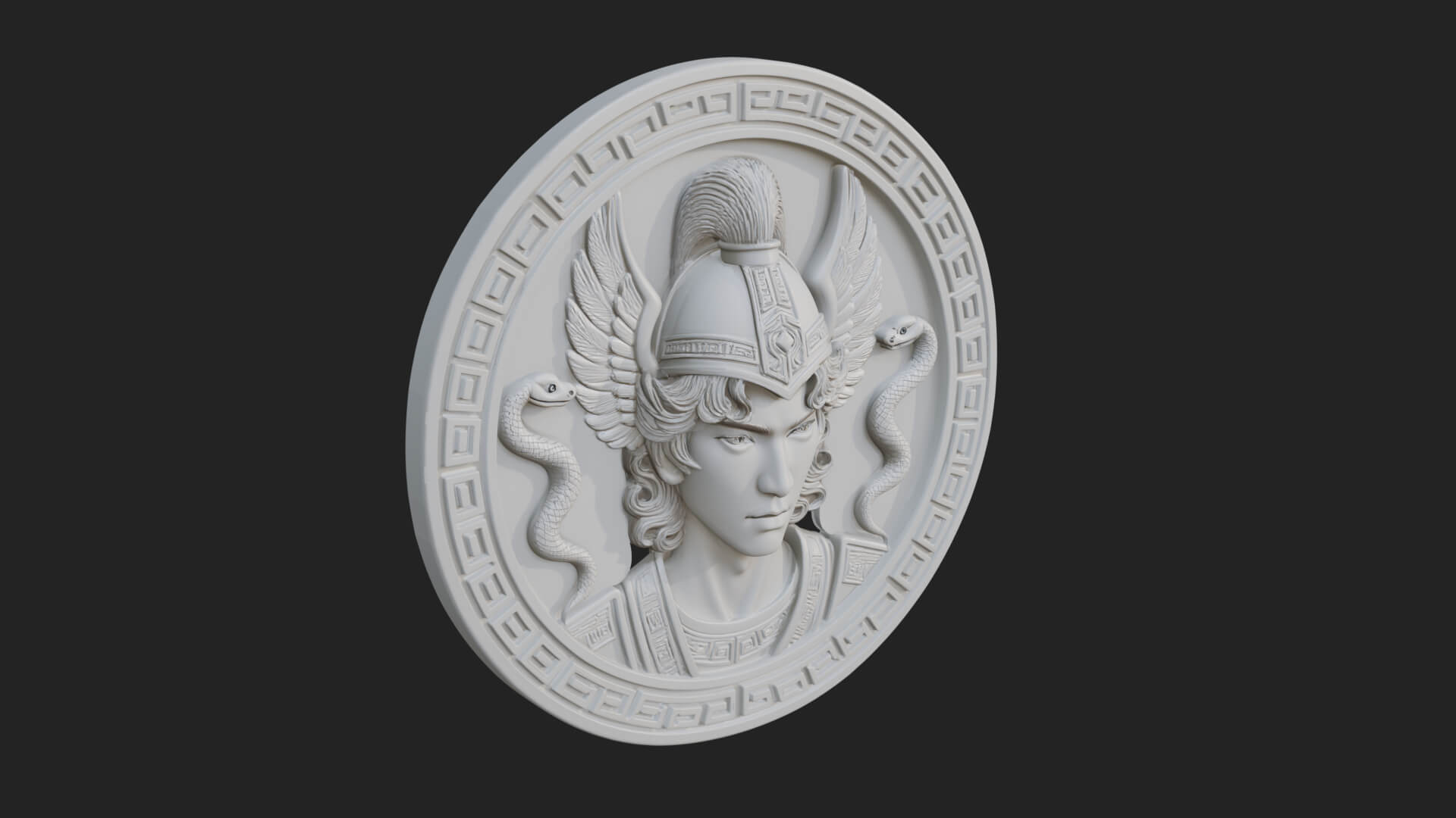 Winged Helm Goddess Oval Plaque Design 2 3D Print Model 3D Model