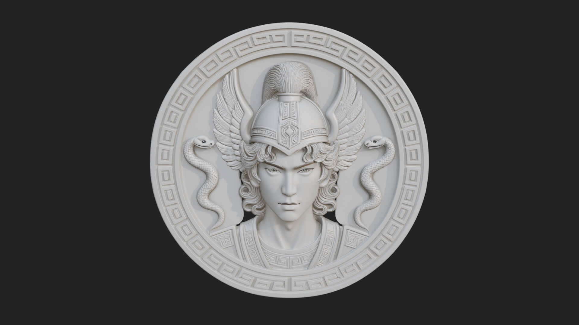Winged Helm Goddess Oval Plaque Design 2 3D Print Model 3D Model