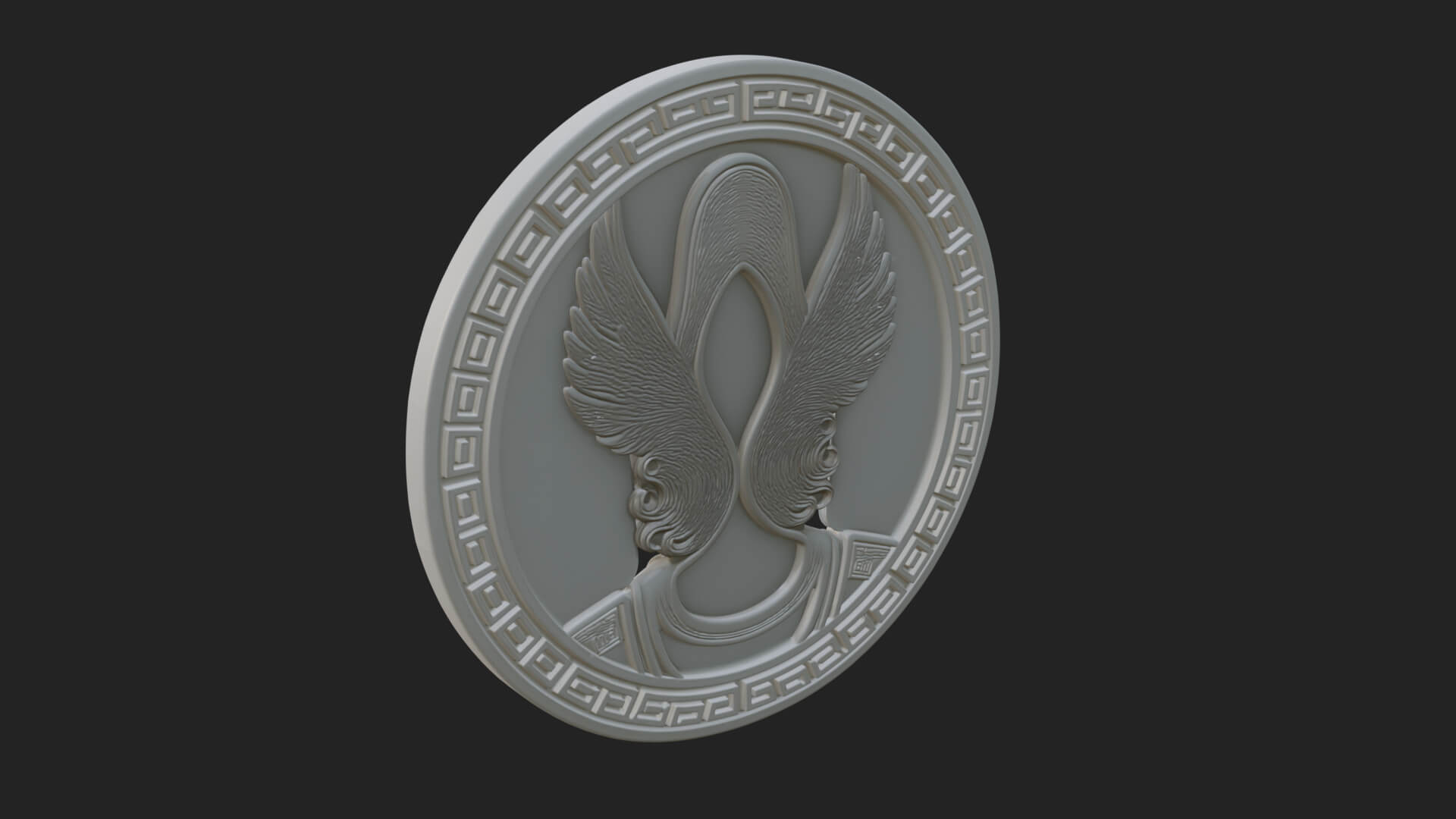 Winged Helm Goddess Oval Plaque Design 2 3D Print Model 3D Model