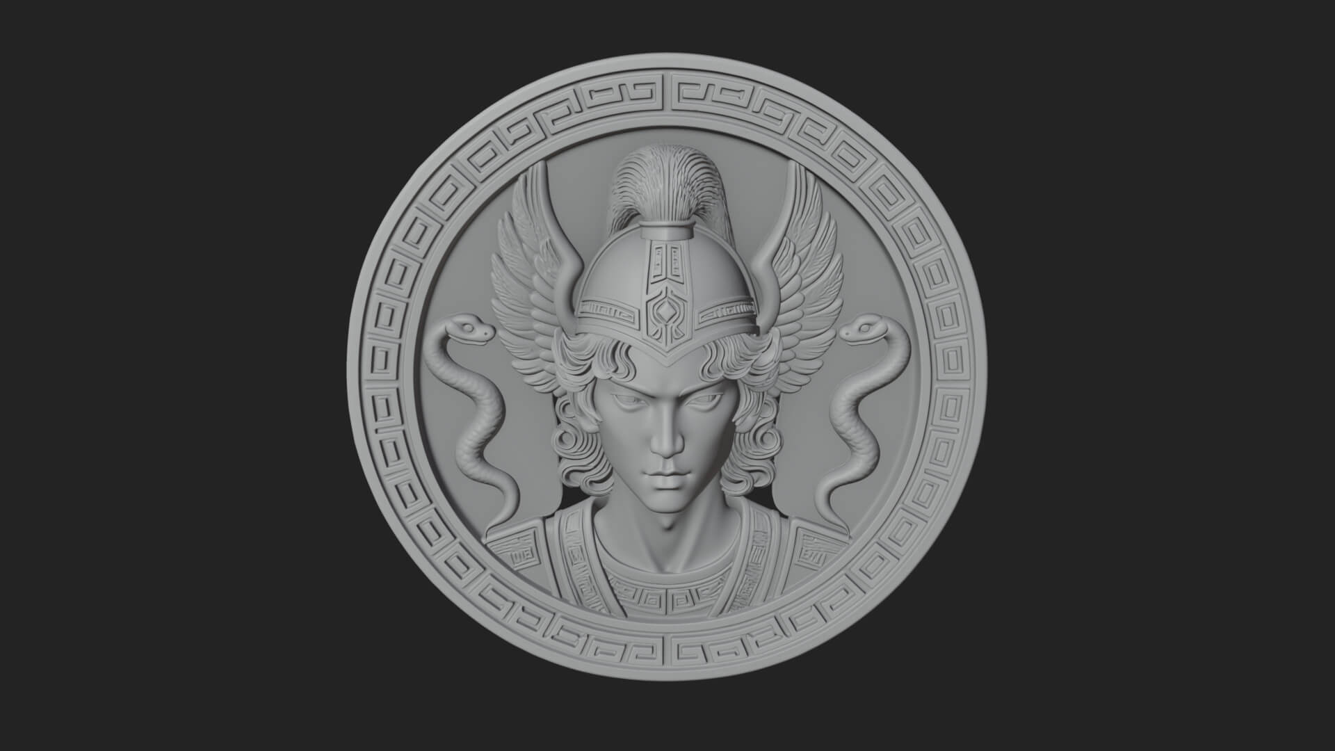 Winged Helm Goddess Oval Plaque Design 2 3D Print Model 3D Model