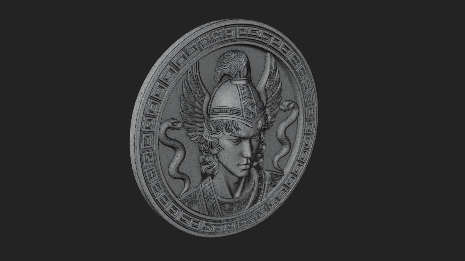 Winged Helm Goddess Oval Plaque Design 2 3D Print Model 3D Model