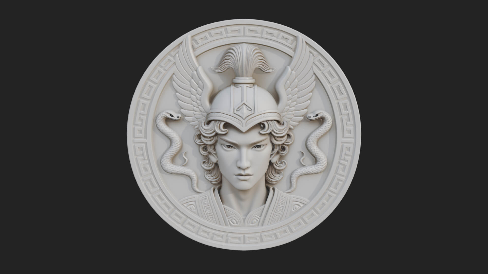 Winged Helm Goddess Oval Plaque Design 3 3D Print Model 3D Model