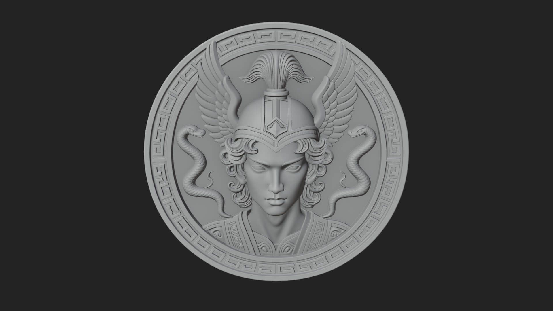 Winged Helm Goddess Oval Plaque Design 3 3D Print Model 3D Model