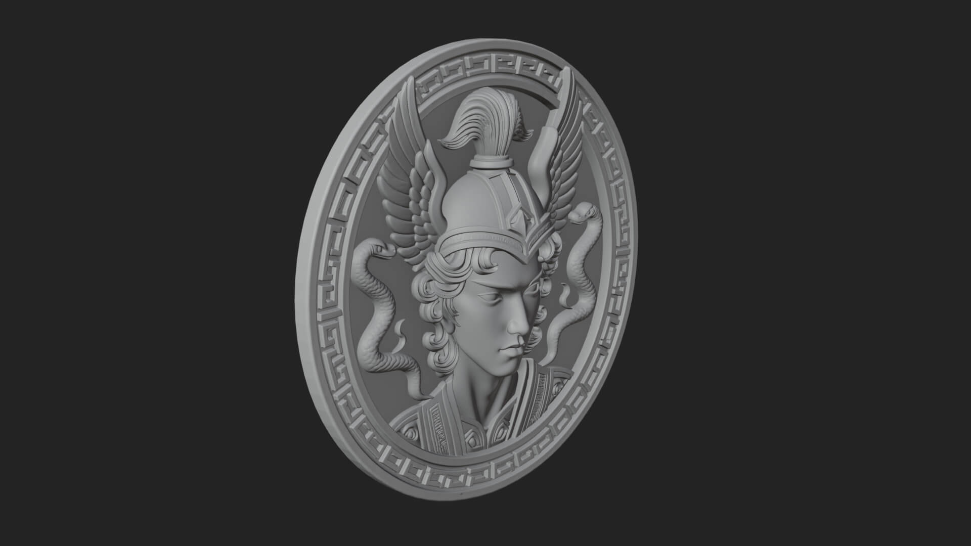 Winged Helm Goddess Oval Plaque Design 3 3D Print Model 3D Model