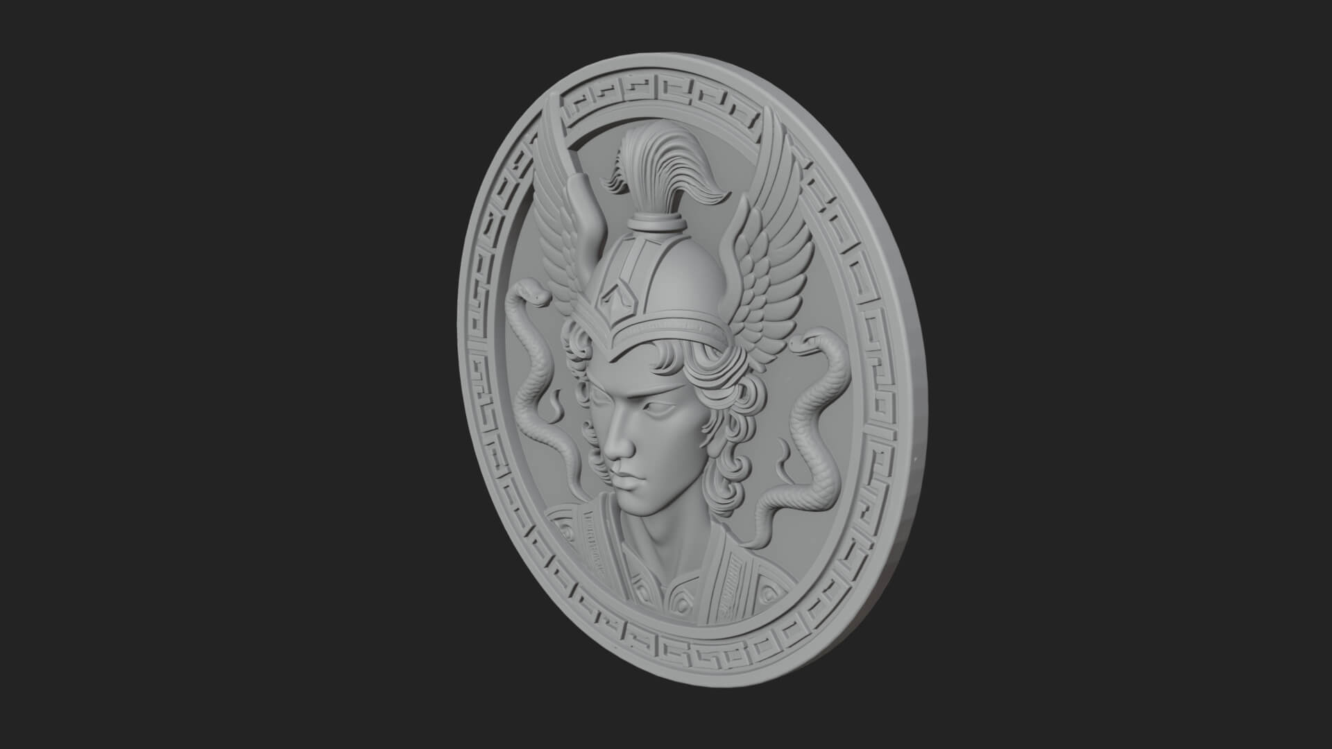 Winged Helm Goddess Oval Plaque Design 3 3D Print Model 3D Model
