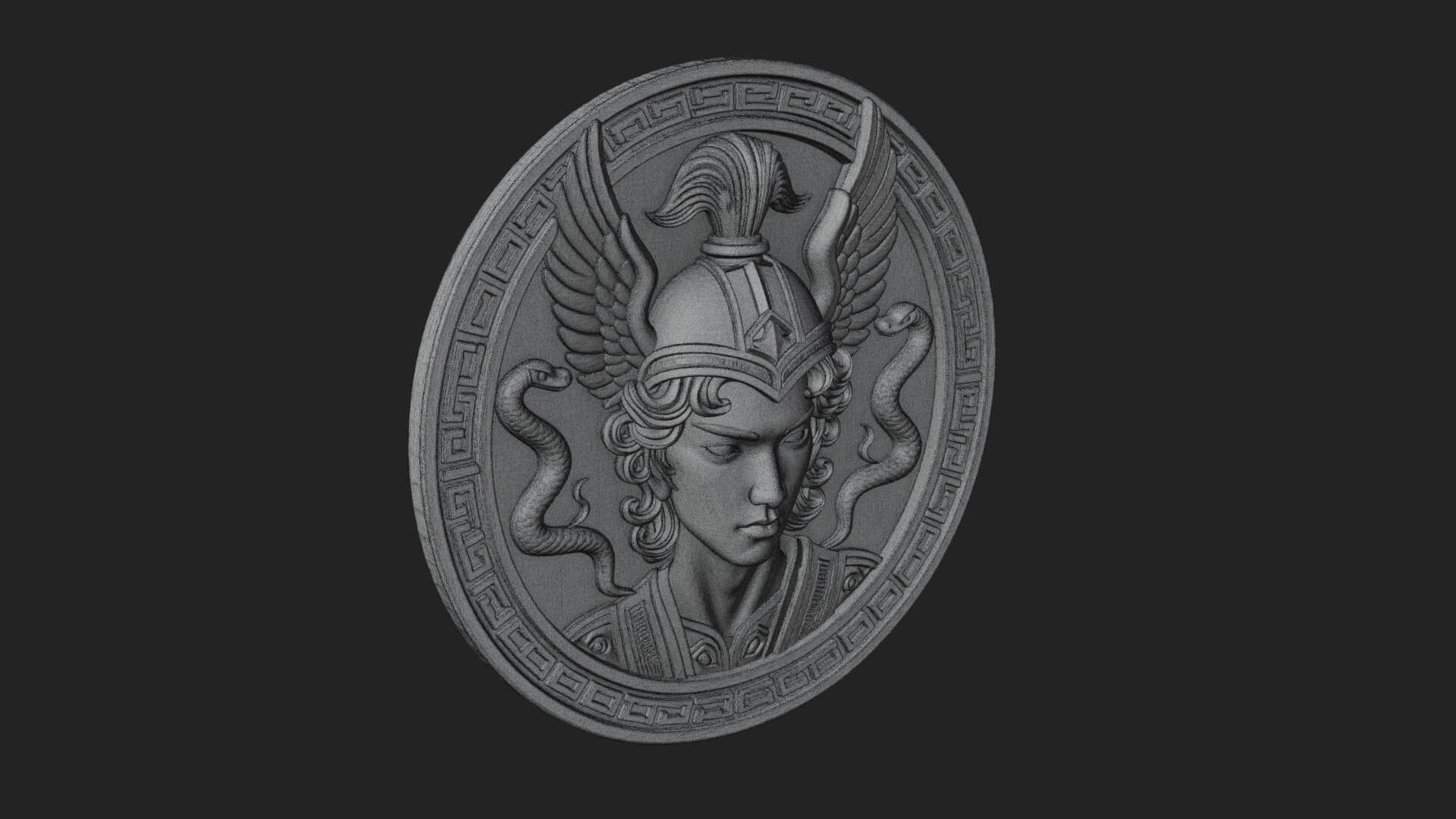 Winged Helm Goddess Oval Plaque Design 3 3D Print Model 3D Model