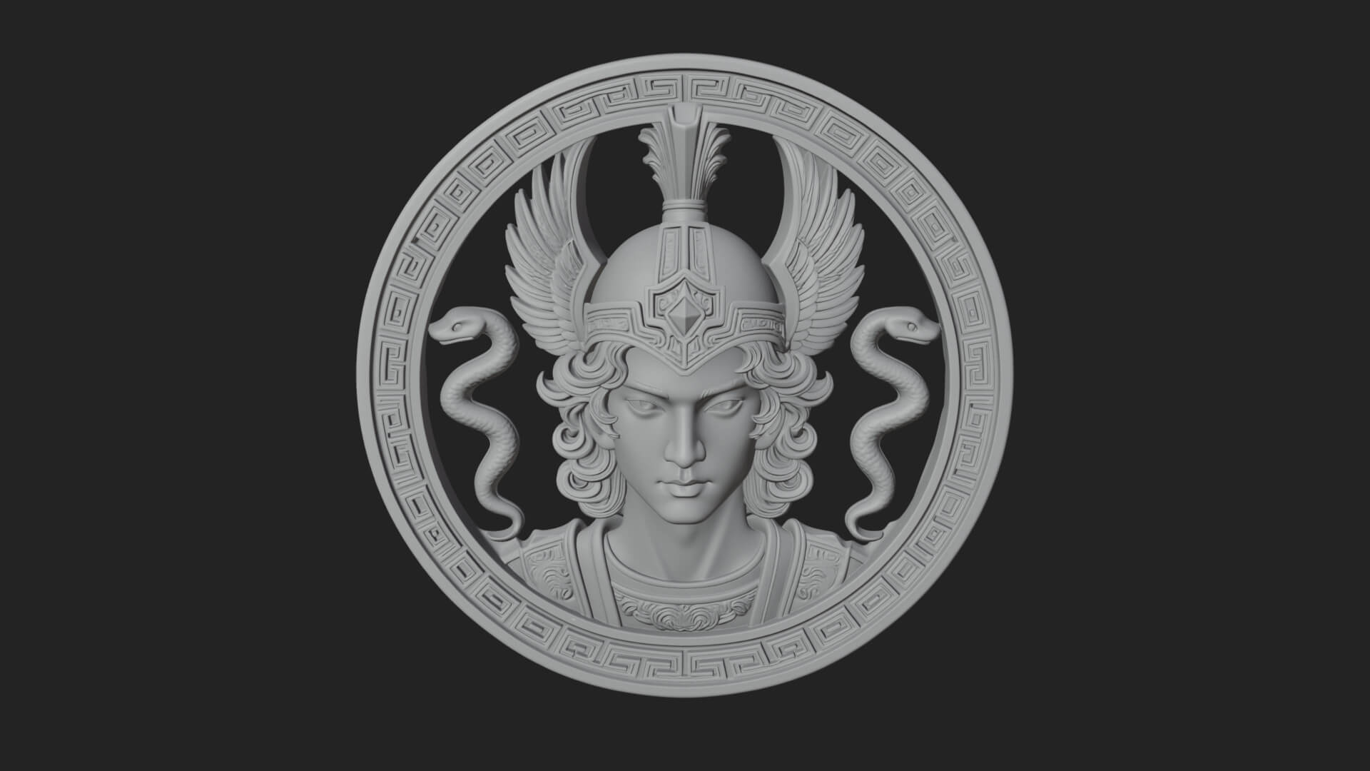 Winged Helm Goddess Oval Plaque Design 4 3D Print Model 3D Model