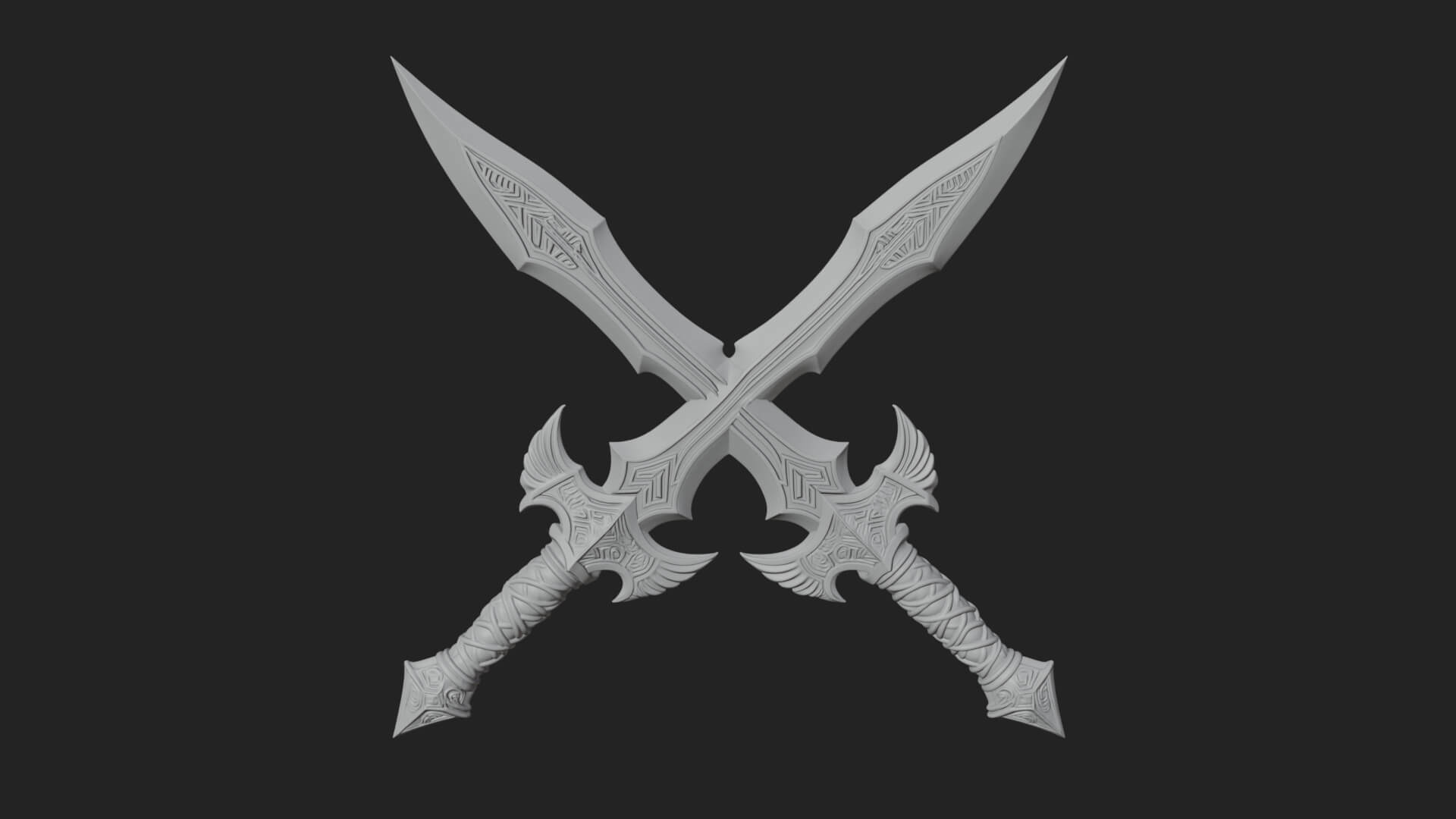 Winged Hilt Longsword Model Design 1 3D Print Model 3D Model