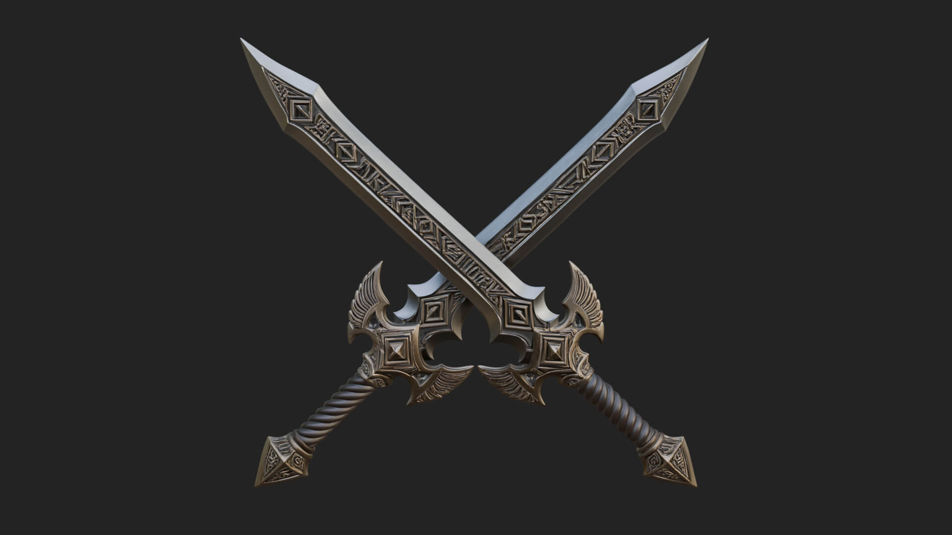 Winged Hilt Longsword Model Design 12 3D Print Model 3D Model
