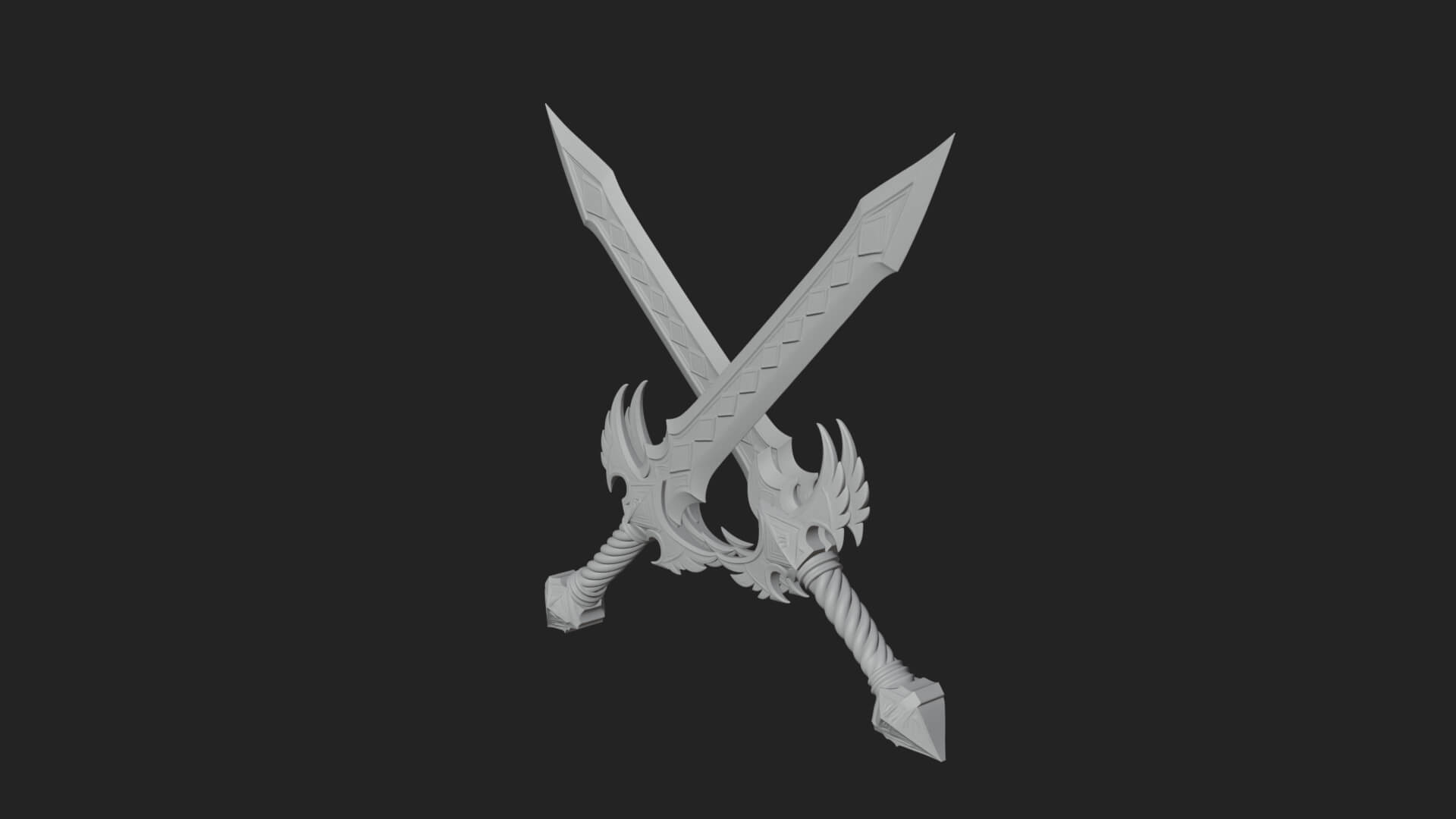Winged Hilt Longsword Model Design 13 3D Print Model 3D Model