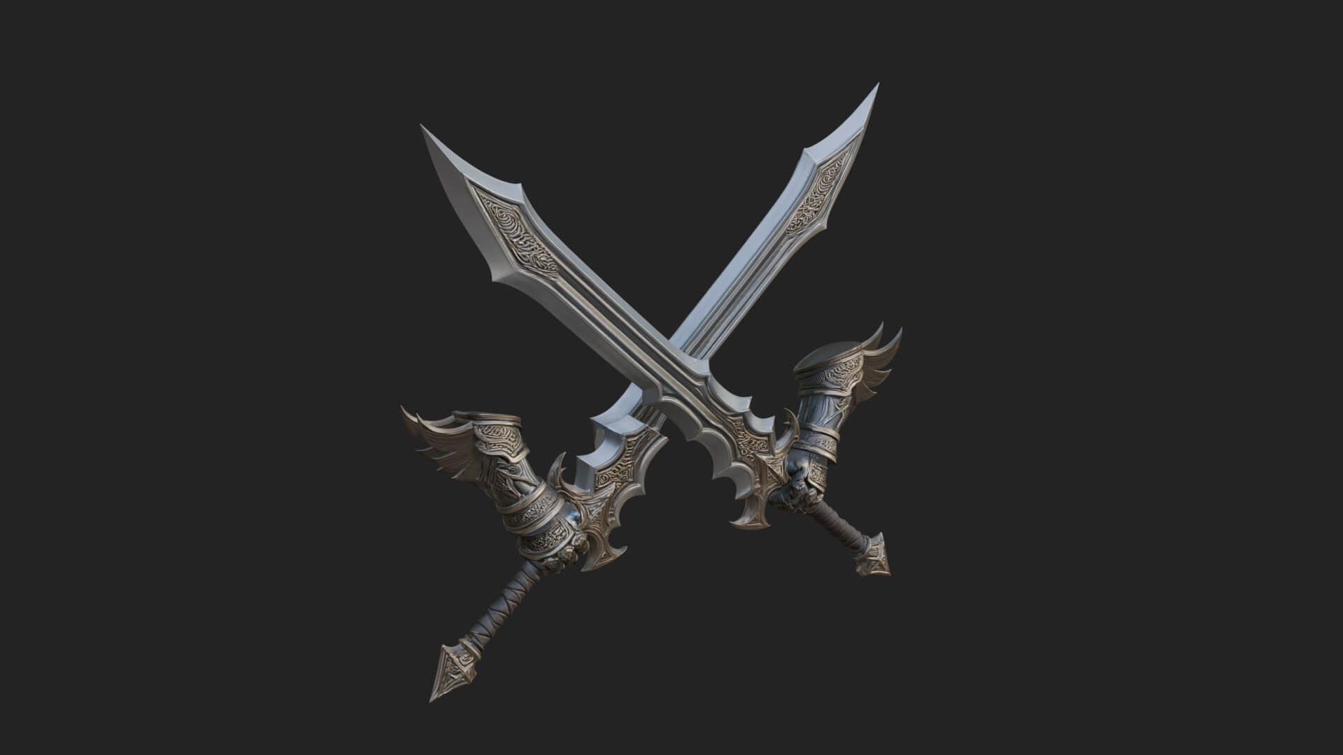 Winged Hilt Longsword Model Design 6 3D Print Model 3D Model