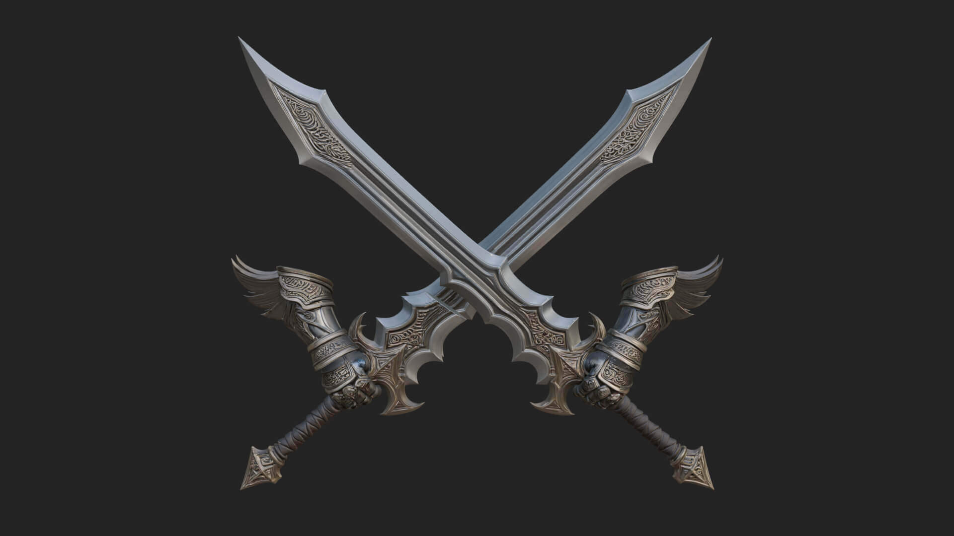 Winged Hilt Longsword Model Design 6 3D Print Model 3D Model
