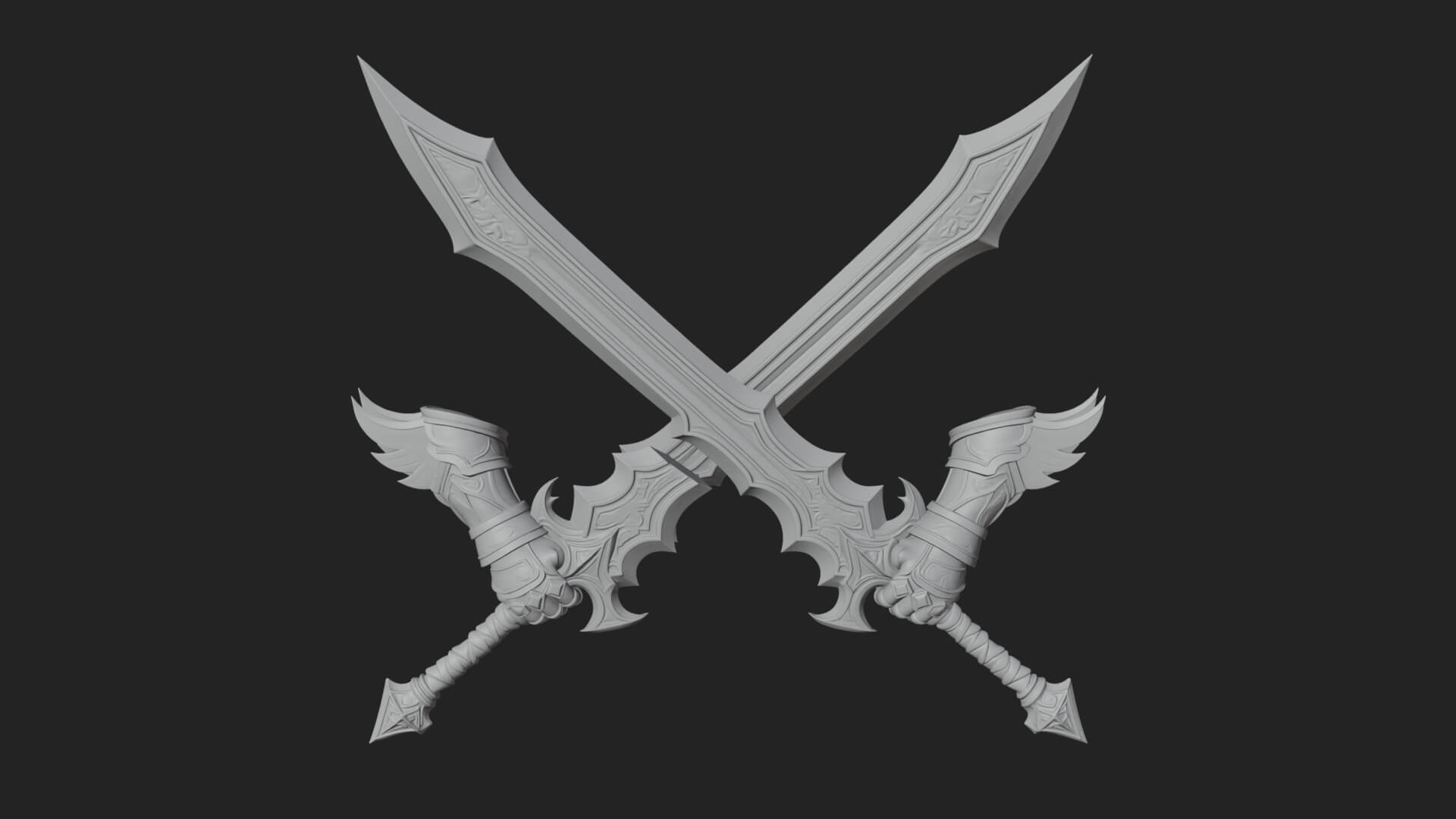 Winged Hilt Longsword Model Design 6 3D Print Model 3D Model