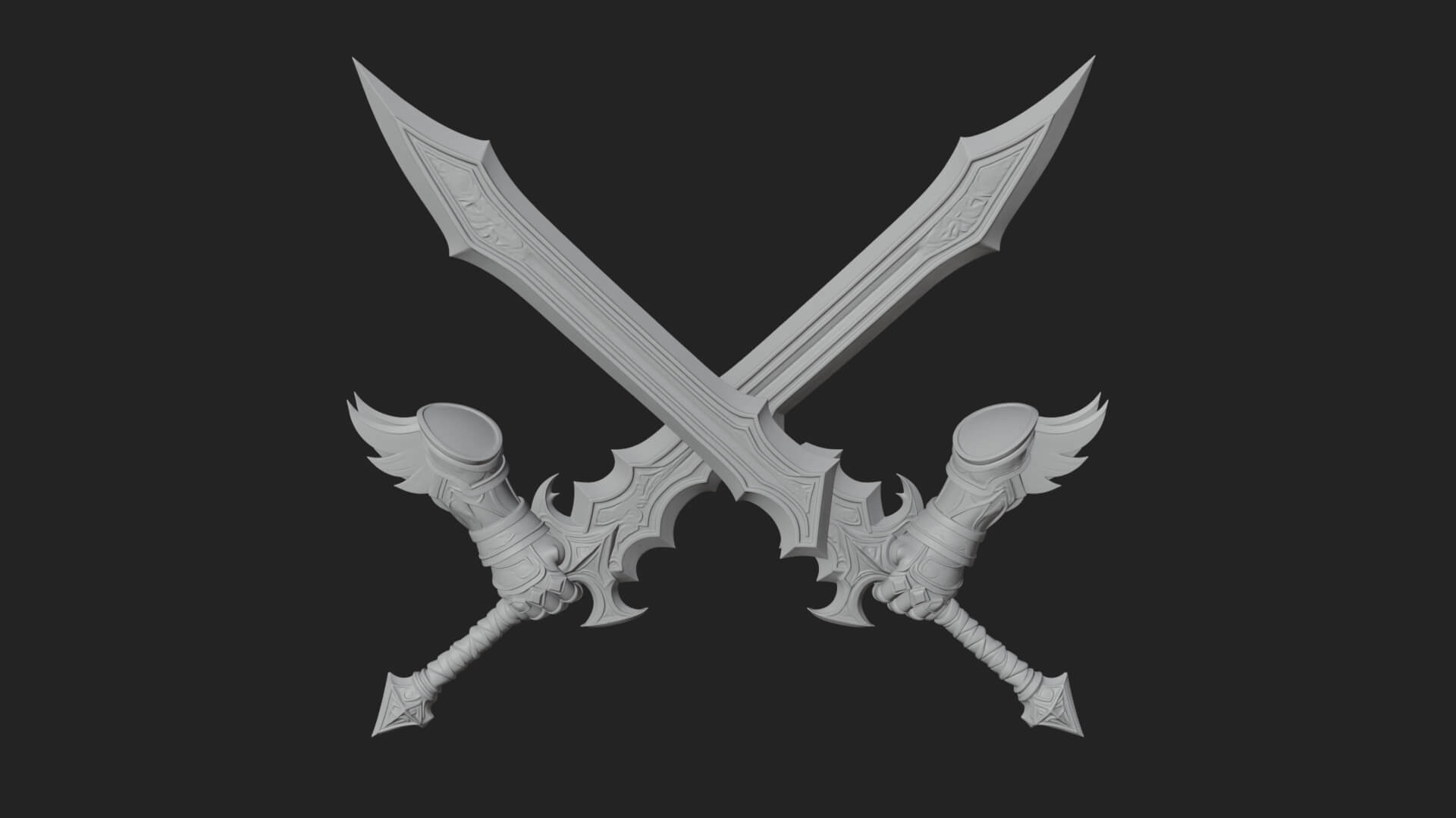 Winged Hilt Longsword Model Design 6 3D Print Model 3D Model