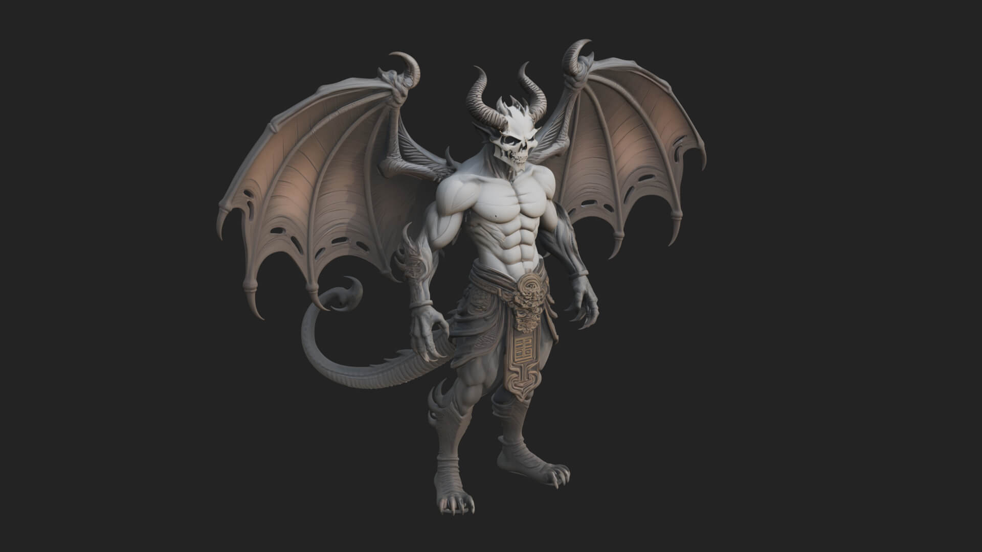 Winged Horned Demon Statue Design 1 3D Print Model 3D Model