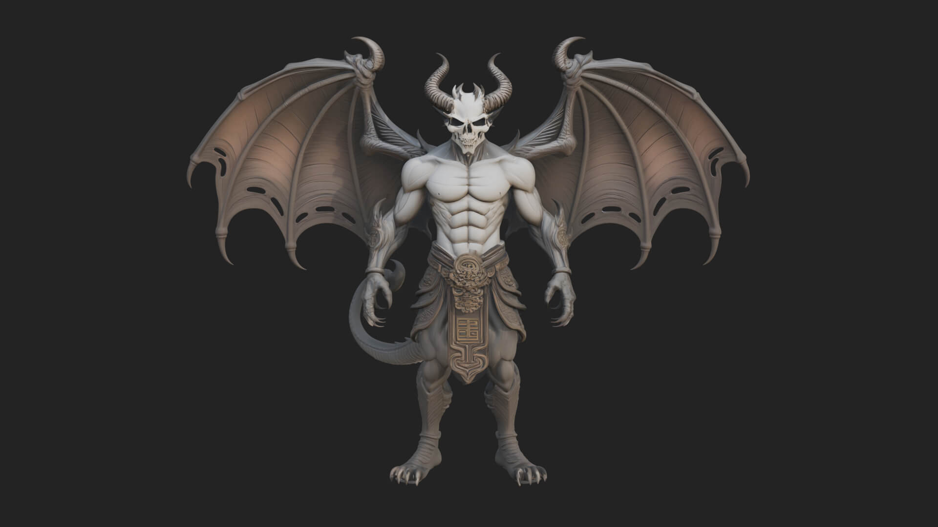 Winged Horned Demon Statue Design 1 3D Print Model 3D Model