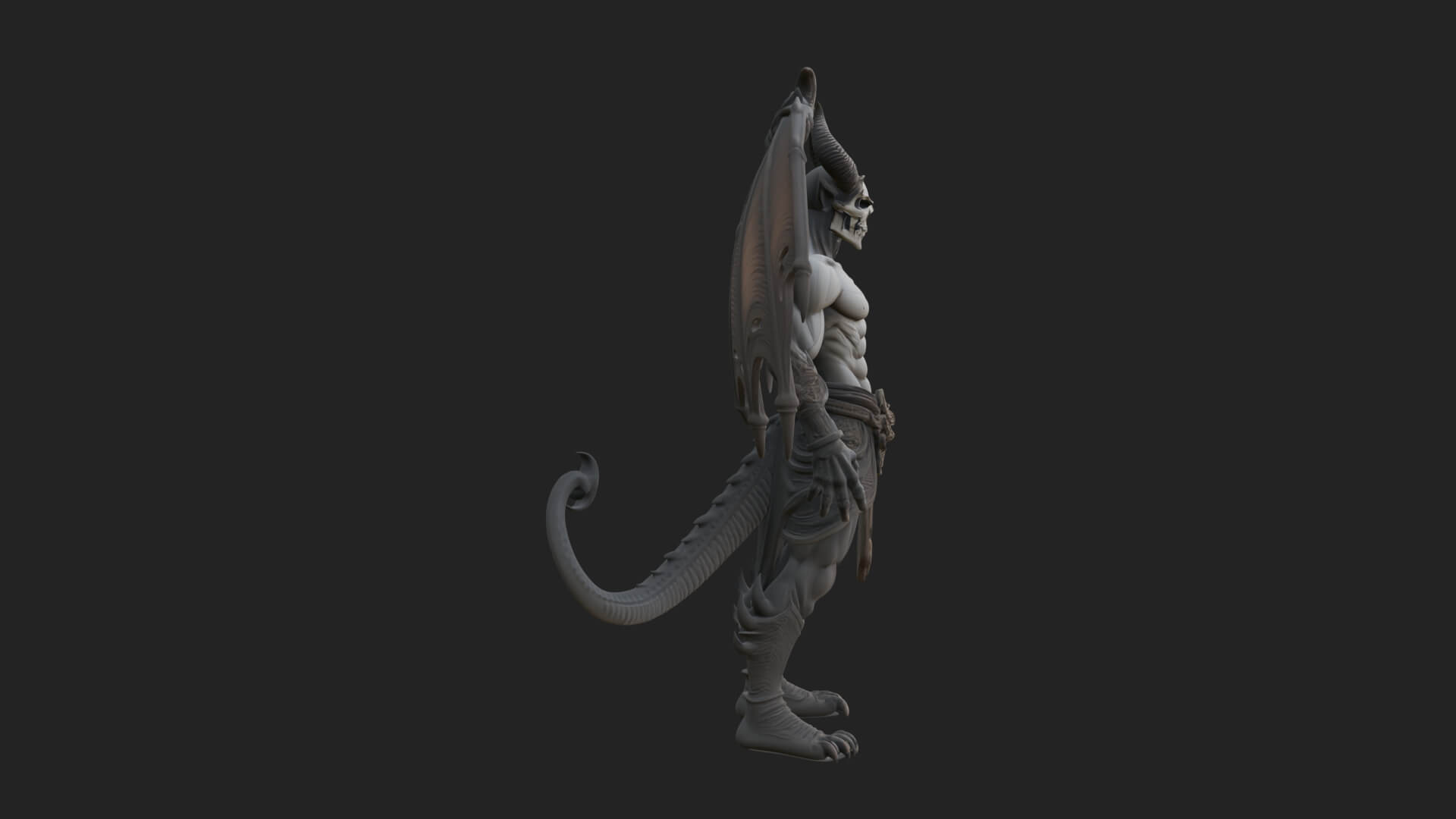 Winged Horned Demon Statue Design 1 3D Print Model 3D Model