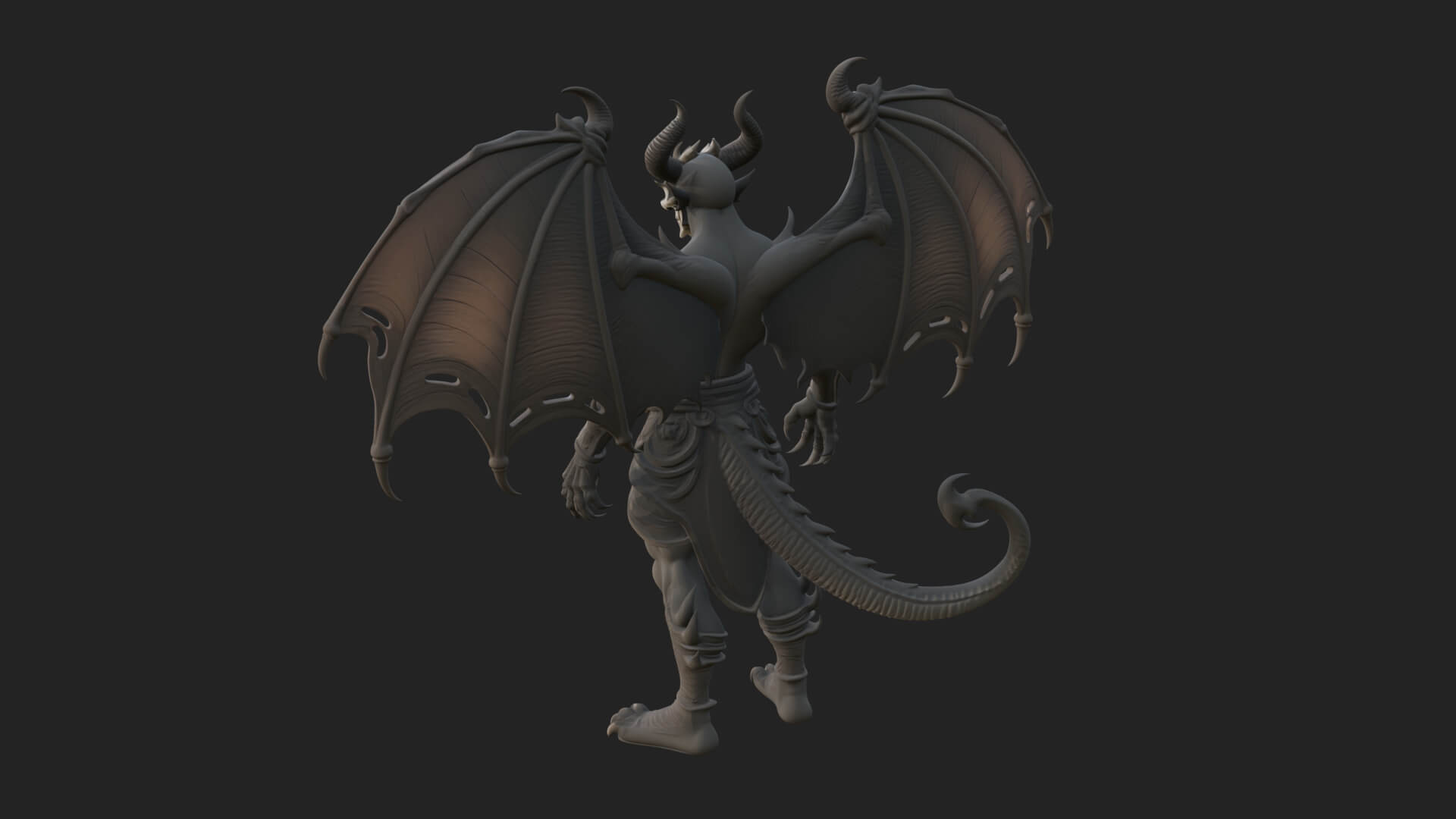 Winged Horned Demon Statue Design 1 3D Print Model 3D Model