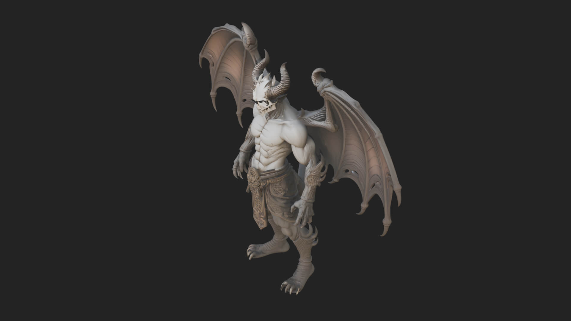 Winged Horned Demon Statue Design 1 3D Print Model 3D Model