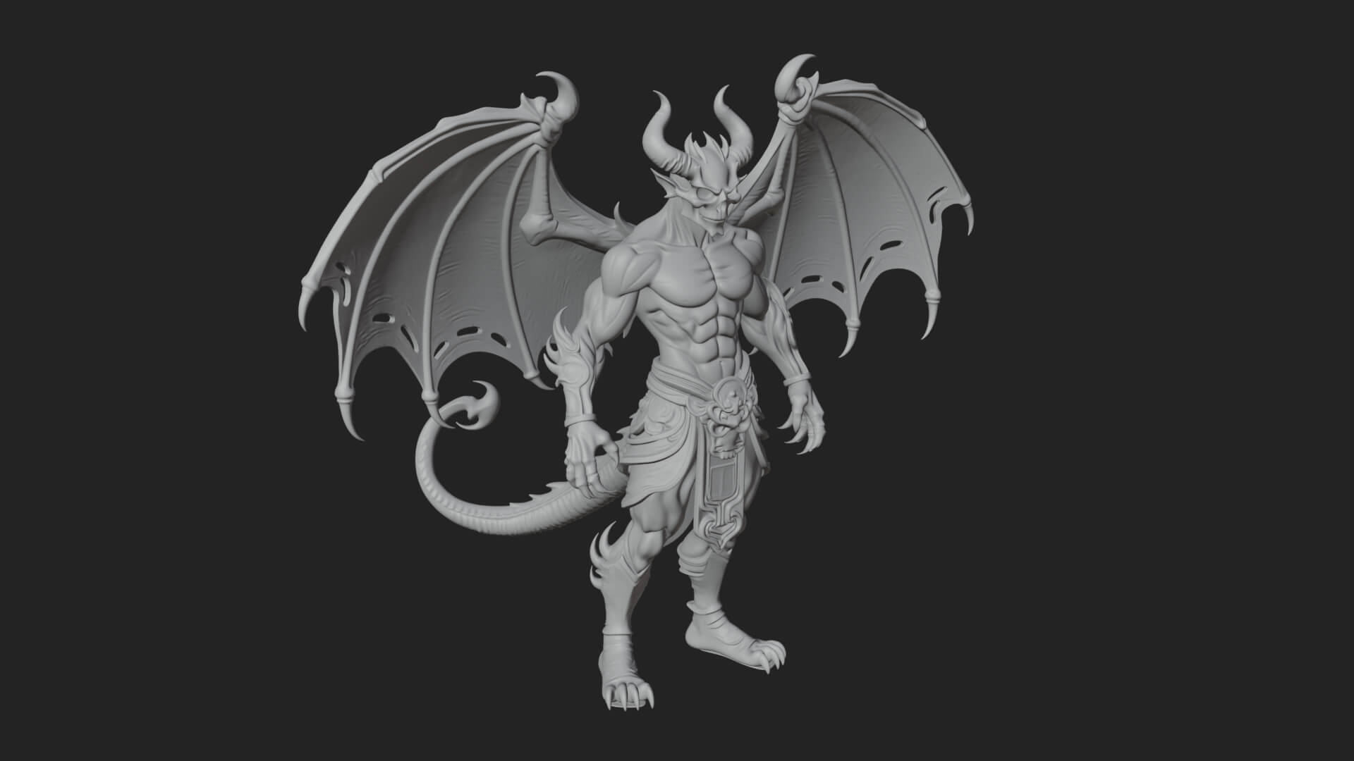 Winged Horned Demon Statue Design 1 3D Print Model 3D Model