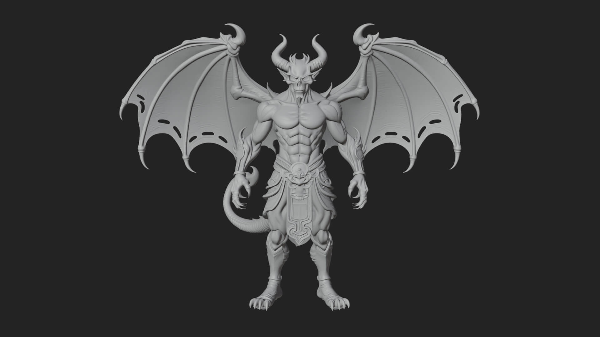 Winged Horned Demon Statue Design 1 3D Print Model 3D Model