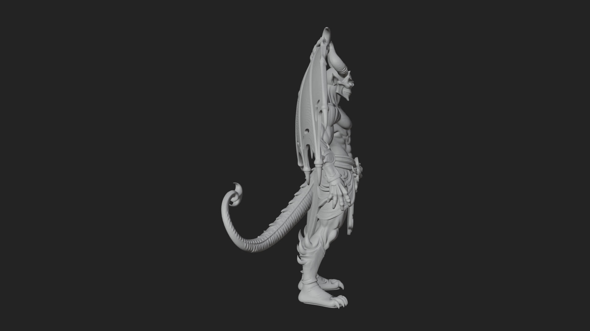 Winged Horned Demon Statue Design 1 3D Print Model 3D Model