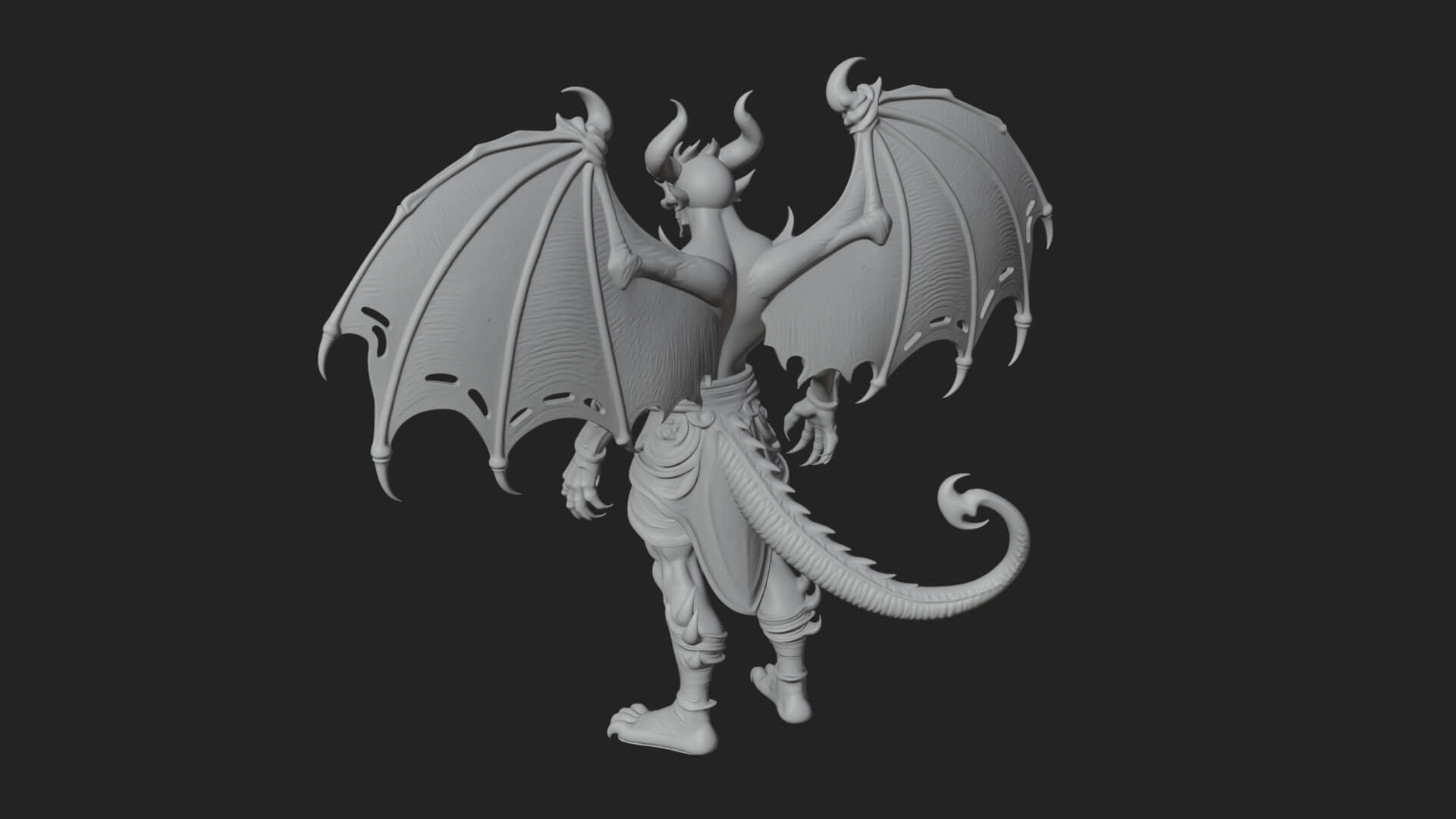 Winged Horned Demon Statue Design 1 3D Print Model 3D Model