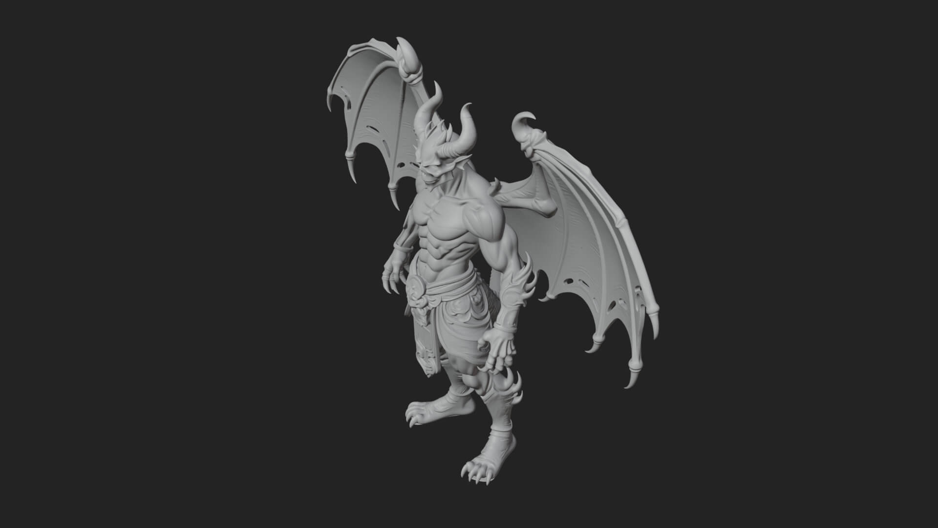 Winged Horned Demon Statue Design 1 3D Print Model 3D Model