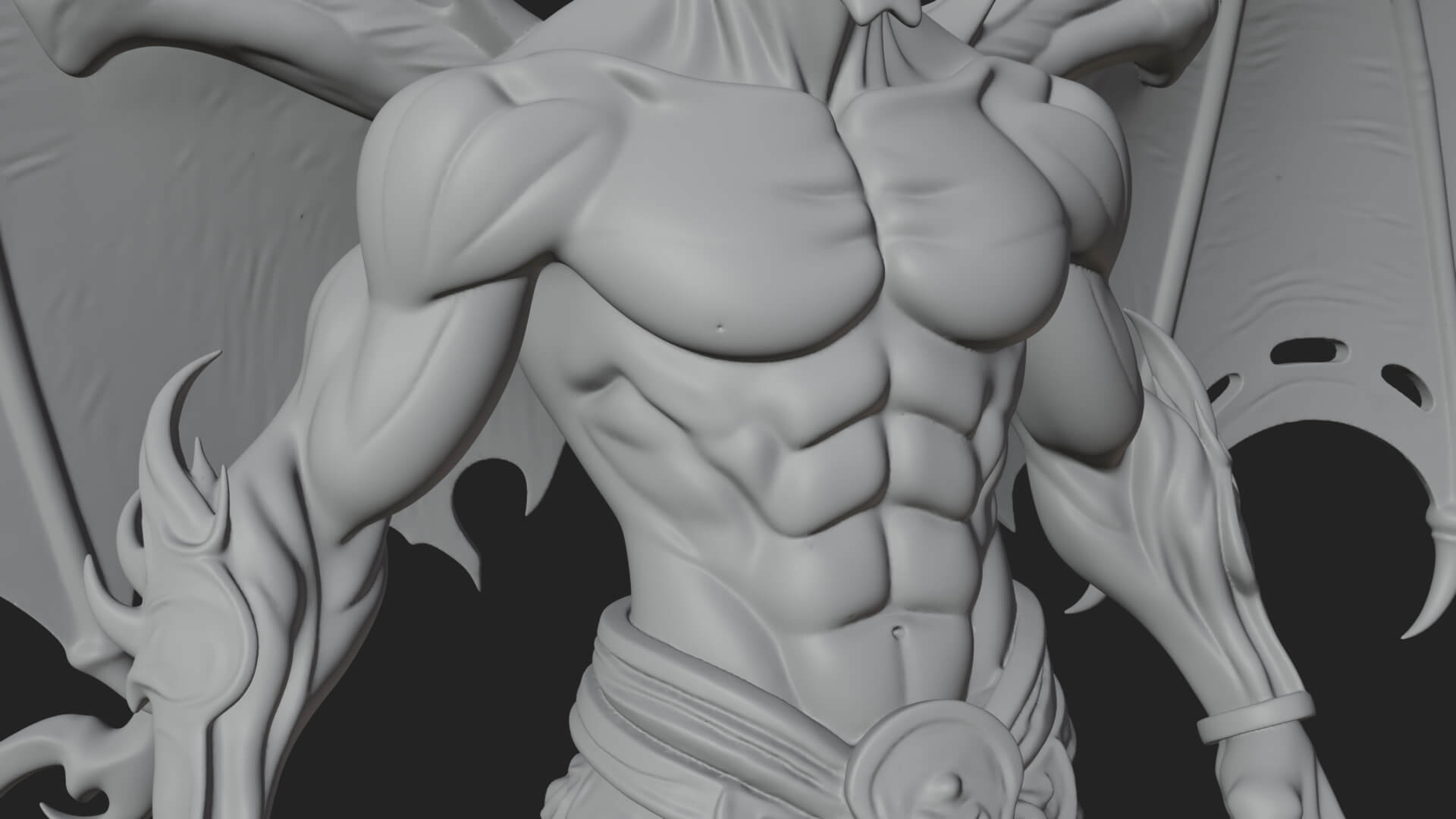Winged Horned Demon Statue Design 1 3D Print Model 3D Model