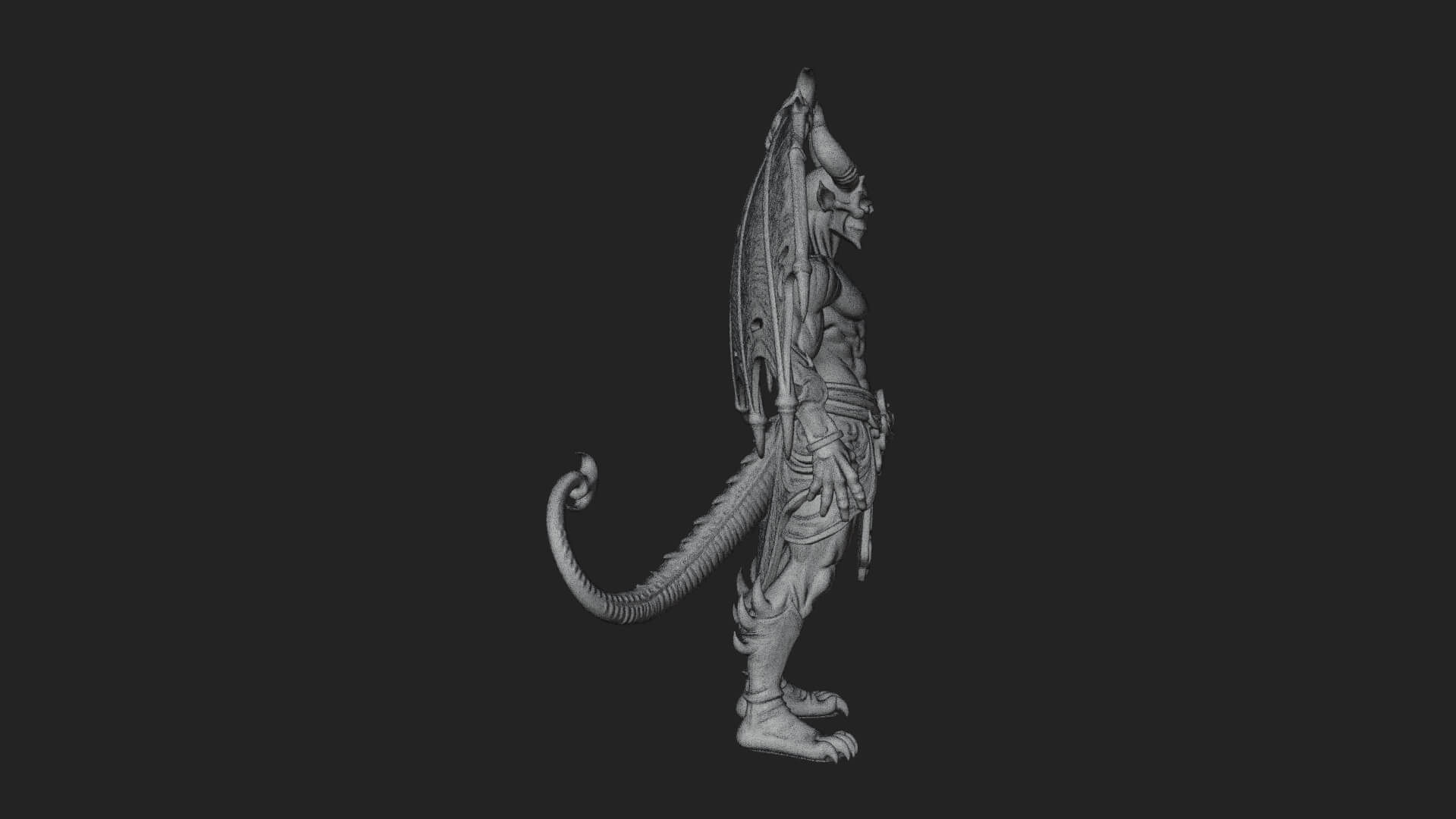 Winged Horned Demon Statue Design 1 3D Print Model 3D Model