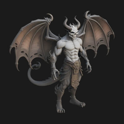 Winged Horned Demon Statue Design 1 3D Print Model