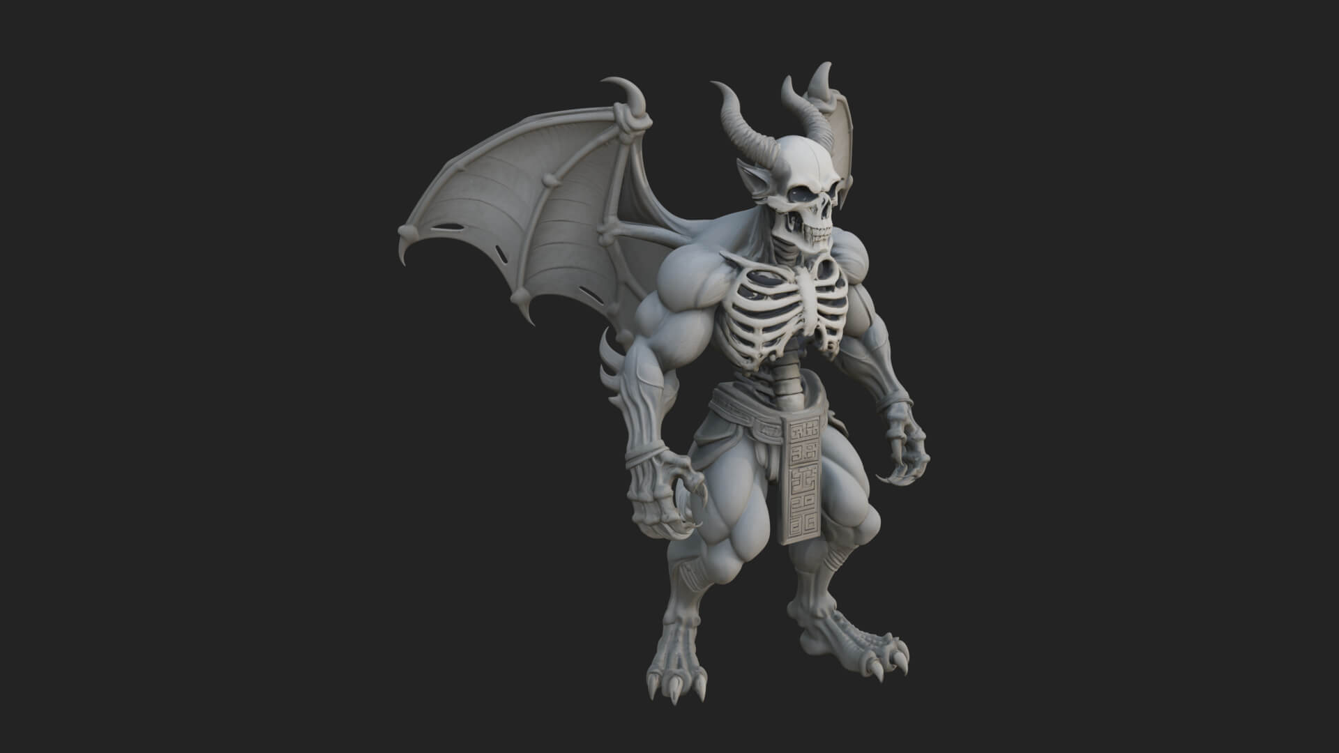 Winged Horned Demon Statue Design 10 3d Print Model 3D Model