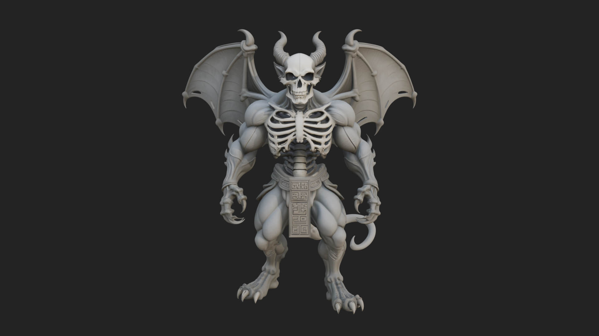 Winged Horned Demon Statue Design 10 3d Print Model 3D Model