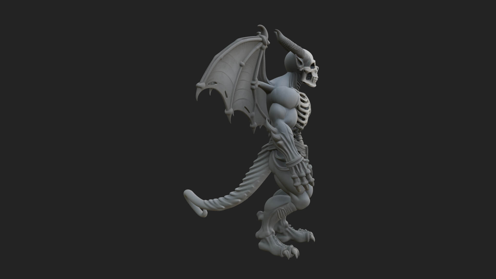 Winged Horned Demon Statue Design 10 3d Print Model 3D Model