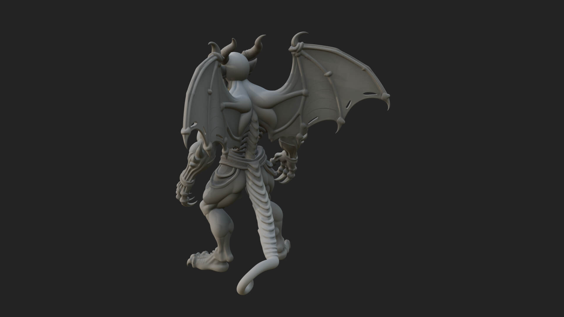 Winged Horned Demon Statue Design 10 3d Print Model 3D Model