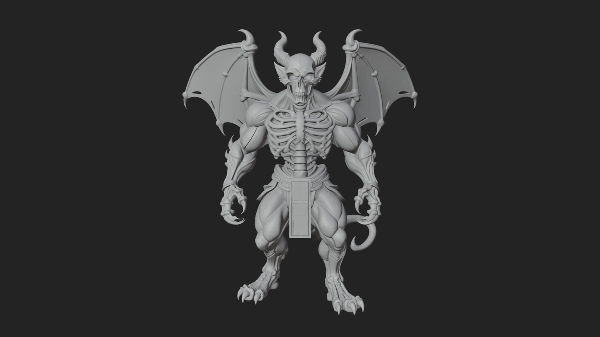 Winged Horned Demon Statue Design 10 3d Print Model 3D Model