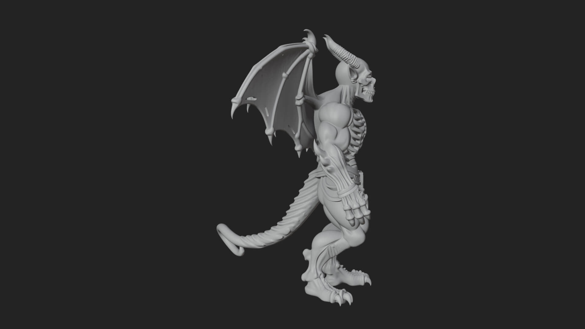 Winged Horned Demon Statue Design 10 3d Print Model 3D Model