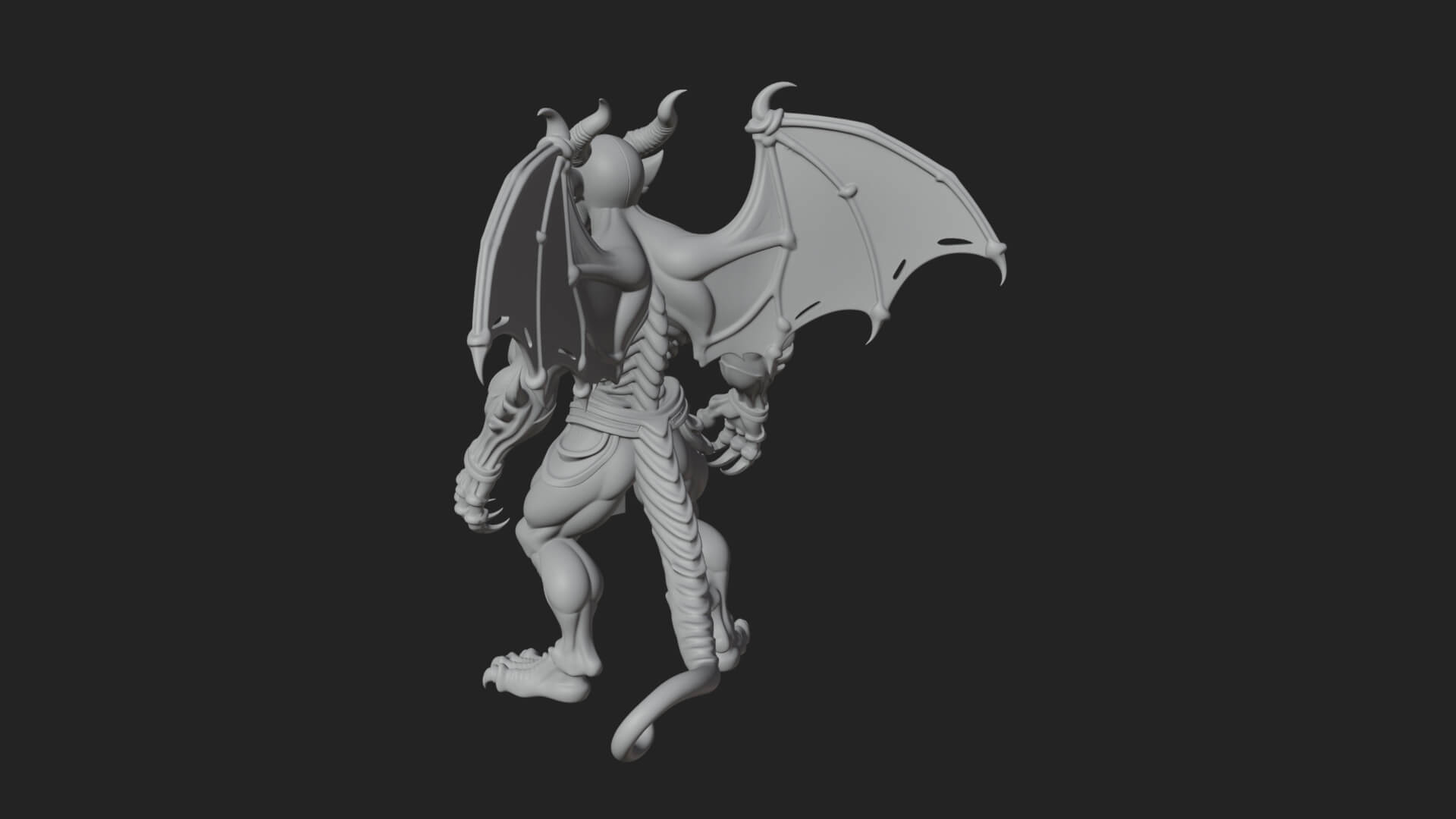Winged Horned Demon Statue Design 10 3d Print Model 3D Model