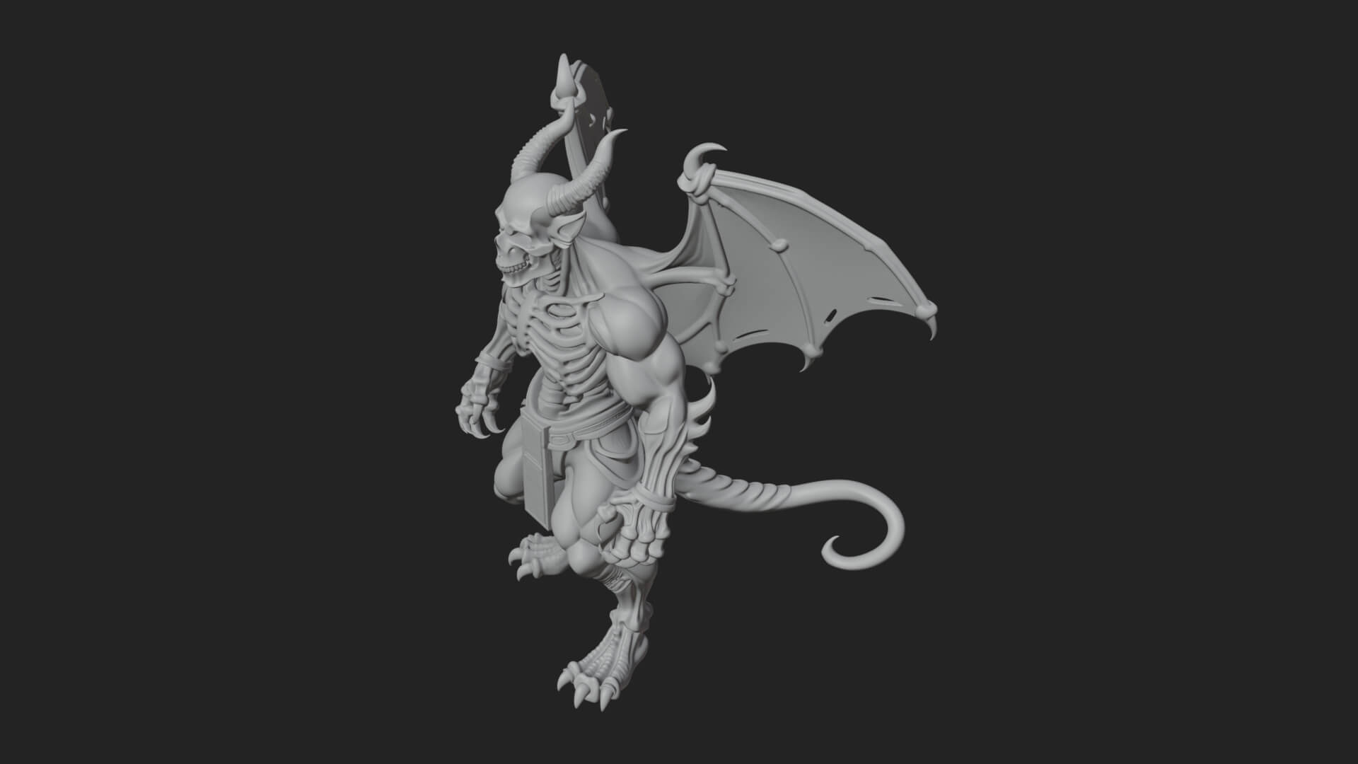 Winged Horned Demon Statue Design 10 3d Print Model 3D Model