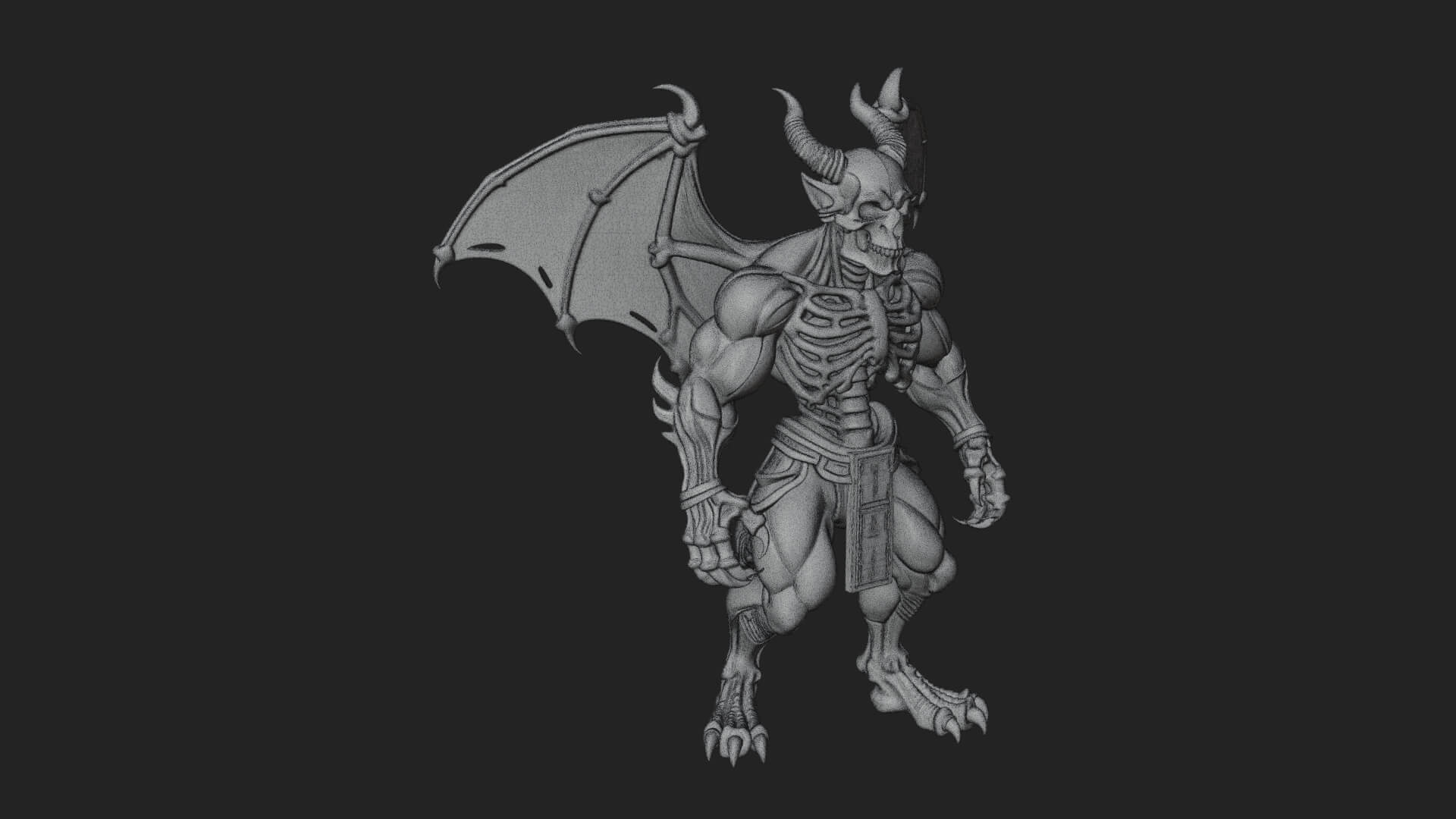 Winged Horned Demon Statue Design 10 3d Print Model 3D Model
