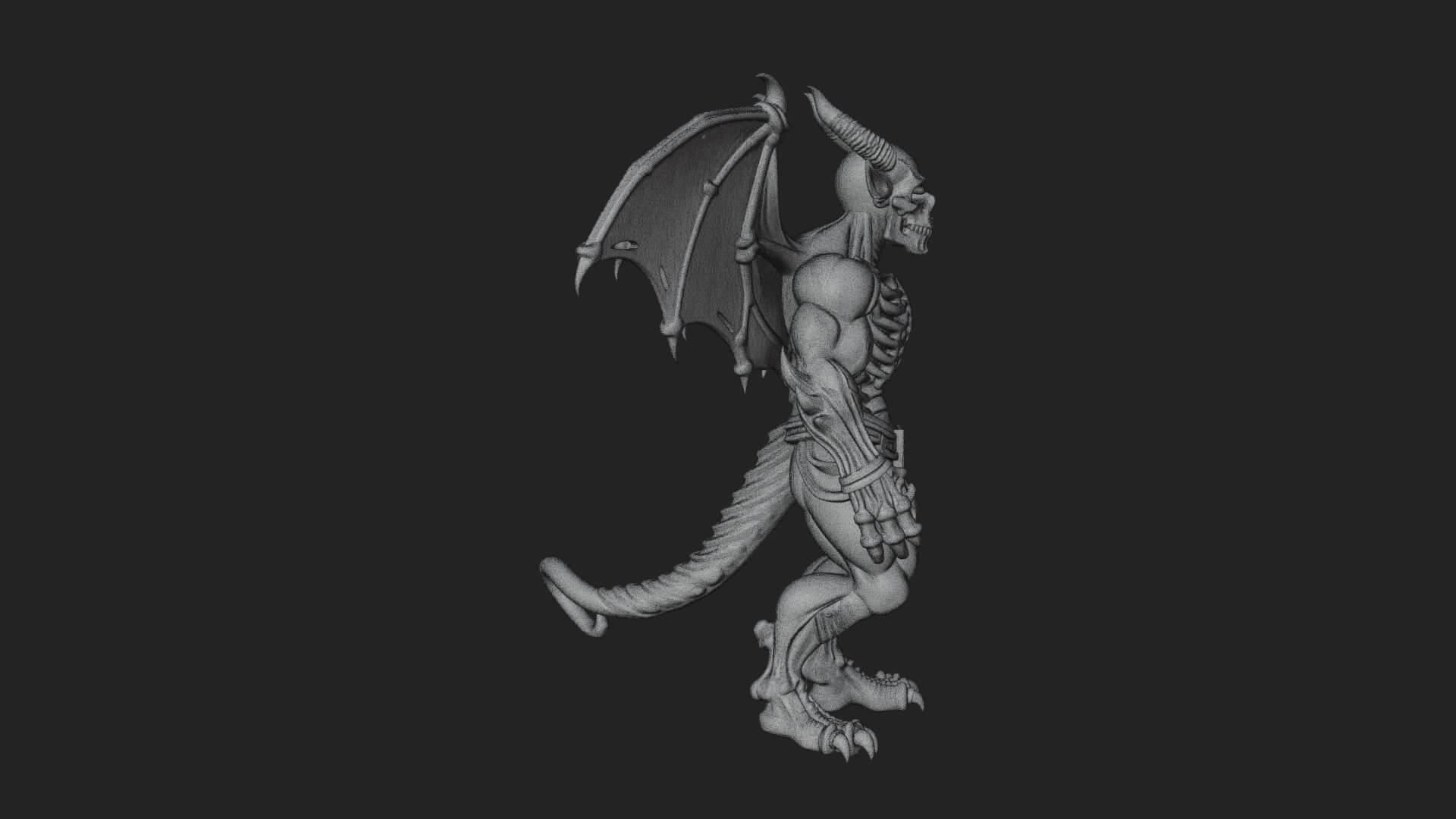 Winged Horned Demon Statue Design 10 3d Print Model 3D Model