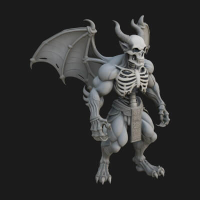 Winged Horned Demon Statue Design 10 3d Print Model